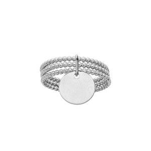 BAGUE ARGENT RHODIÉ TRIPLE ANNEAUX BOULES AVEC PASTILLE