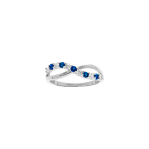 BAGUE ARGENT RHODIÉ CROISÉE OXYDES BLEU ET BLANCS SERTIS