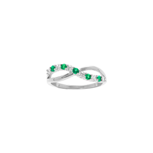 BAGUE ARGENT RHODIÉ CROISÉE OXYDES VERTS ET BLANCS SERTIS
