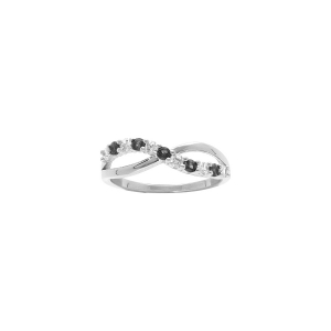 BAGUE ARGENT RHODIÉ CROISÉE OXYDES NOIRS ET BLANCS SERTIS