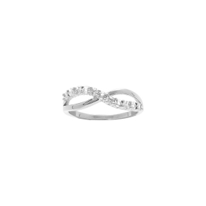 BAGUE ARGENT RHODIÉ CROISÉE OXYDES BLANCS SERTIS