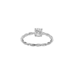 BAGUE ARGENT RHODIÉ ANNEAU TORSADE SOLITAIRE OXYDE BLANCS SERTIS