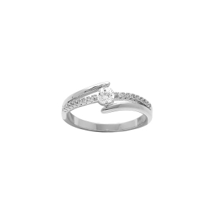 BAGUE ARGENT RHODIÉ SOLITAIRE DOUBLE RANGS LISSES ET OXYDES BLANCS SERTIS