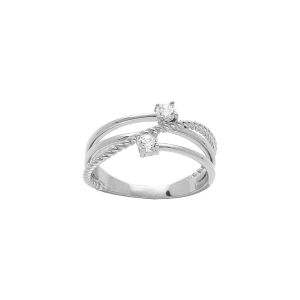 BAGUE ARGENT RHODIÉ ENTRELACÉS DUO OXYDES BLANCS SERTIS