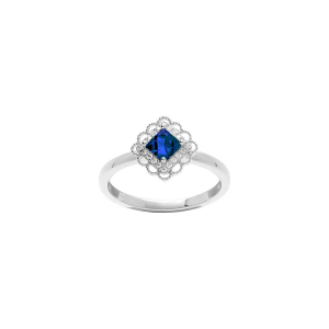 BAGUE ARGENT RHODIÉ CARRÉ OXYDE BEU SERTI CONTOUR OXYDES BLANCS SERTIS ET DENTELÉ