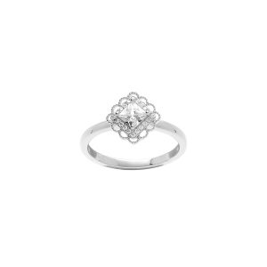 BAGUE ARGENT RHODIÉ CARRÉ OXYDE BLANC SERTI CONTOUR DENTELÉ