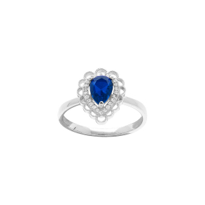 BAGUE ARGENT RHODIÉ GOUTTE OXYDE BLEU SERTI CONTOUR OXYDES BLANCS ET DENTELLÉ