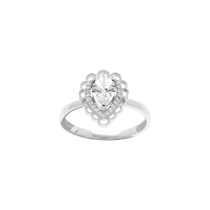 BAGUE ARGENT RHODIÉ GOUTTE OXYDES BLANCS SERTIS AVEC CONTOUR DENTELLÉ
