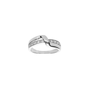 BAGUE ARGENT RHODIÉ CROISEE PIERRES BLANCHES SYNTHETIQUE
