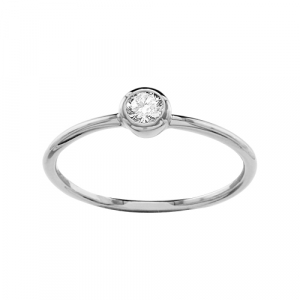 BAGUE ARGENT RHODIÉ PIERRE RONDE SERTIE CLOS BLANCHE SYNTHETIQUE