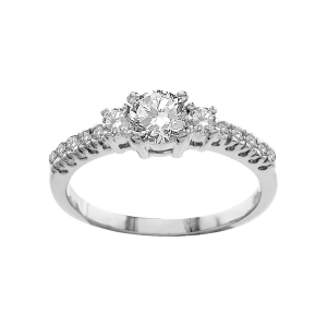 BAGUE ARGENT RHODIÉ SOLITAIRE PIERRES BLANCHES SYNTHETIQUE