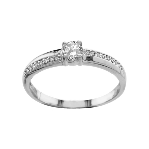 BAGUE ARGENT RHODIÉ STYLE SOLITAIRE RAIL OXYDES BLANCS ET 1 OXYDE BLANC SERTI
