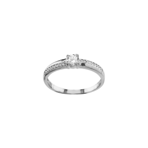 BAGUE ARGENT RHODIÉ STYLE SOLITAIRE RAIL OXYDES BLANCS ET 1 OXYDE BLANC SERTI