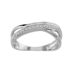 BAGUE ARGENT RHODIÉ CROISEE PIERRES BLANCHES