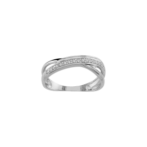 BAGUE ARGENT RHODIÉ CROISEE PIERRES BLANCHES