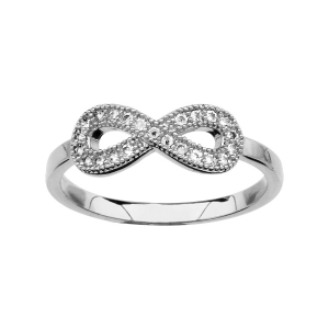 BAGUE ARGENT RHODIÉ FORME HUIT (INFINI) PIERRES SYNTHETIQUE BLANCHES