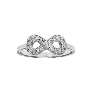 BAGUE ARGENT RHODIÉ GRAND DIAMETRE FORME HUIT (INFINI) PIERRES SYNTHETIQUE BLANCHES