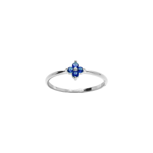 BAGUE ARGENT RHODIÉ FLEUR OXYDES BLEU