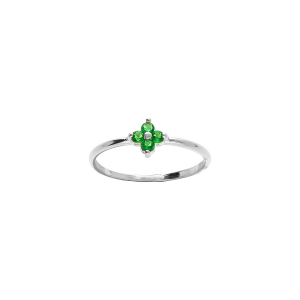 BAGUE ARGENT RHODIÉ FLEUR OXYDES VERT