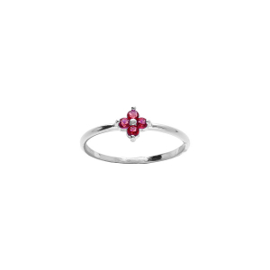 BAGUE ARGENT RHODIÉ FLEUR OXYDES FUSHIA