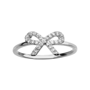 BAGUE ARGENT RHODIÉ NOEUD PAPILLON OXYDES BLANCS SERTIS