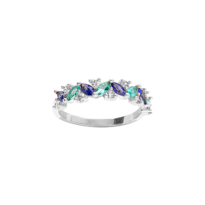 BAGUE ARGENT RHODIÉ NAVETTES BLEU ET BLANCS