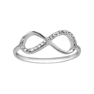 BAGUE ARGENT RHODIÉ FORME HUIT (INFINI) PIERRES BLANCHES SYNTHETIQUE SUR LA MOITIE