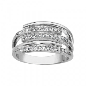 BAGUE ARGENT RHODIÉ MULTI RANGS PAVES OXYDES BLANCS SERTIS