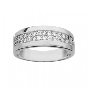 BAGUE ARGENT RHODIÉ DOUBLE RANGEE OXYDES BLANCS SERTIS