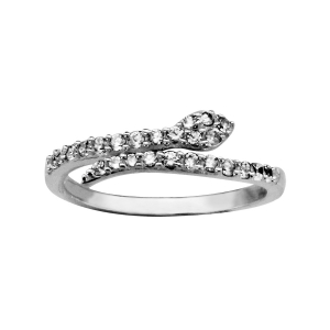 BAGUE ARGENT RHODIÉ SERPENT OXYDES BLANCS