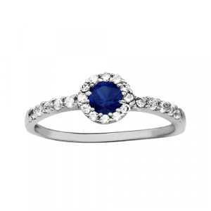 BAGUE ARGENT RHODIÉ OXYDE BLEU CENTRAL AVEC CONTOUR ET DEMI ANNEAU OXYDES BLANCS