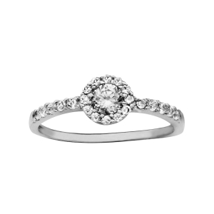 BAGUE ARGENT RHODIÉ OXYDE BLANC CENTRAL AVEC CONTOUR ET DEMI ANNEAU OXYDES BLANCS