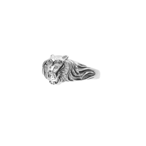 BAGUE ARGENT PT MODELE LION PIERRE BLANCHE SYNTHETIQUE