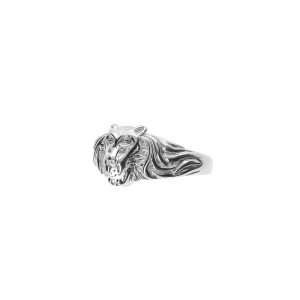 BAGUE ARGENT PT MODELE LION PIERRE BLANCHE SYNTHETIQUE