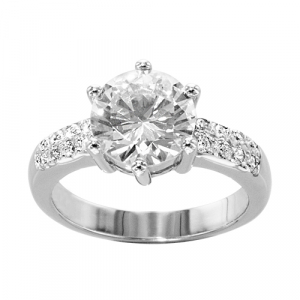 BAGUE ARGENT RHODIÉ STYLE ALLIANCE OXYDE ROND BLANC SERTI 6 GRIFFES ET OXYDES BLANCS SERTIS SUR MONTURE