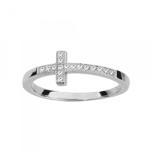 BAGUE ARGENT RHODIÉ CROIX COUCHEE OXYDES MICRO SERTIS