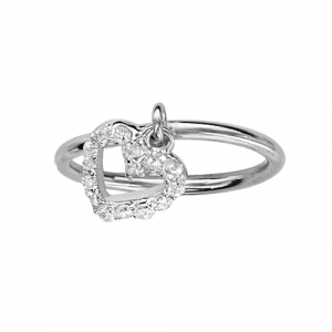 BAGUE DE PHALANGE ARGENT RHODIÉ COEUR OXYDES BLANCS SERTIS