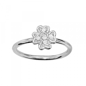 BAGUE DE PHALANGE ARGENT RHODIÉ FLEUR OXYDES BLANCS SERTIS