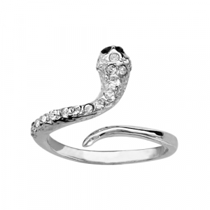 BAGUE DE PHALANGE ARGENT RHODIÉ SERPENT OXYDES BLANCS SERTIS