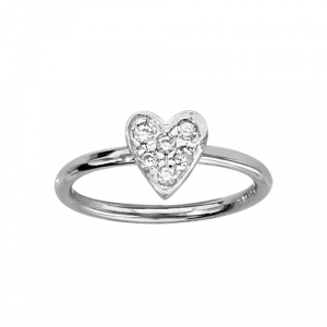 BAGUE DE PHALANGE ARGENT RHODIÉ COEUR OXYDES BLANCS SERTIS
