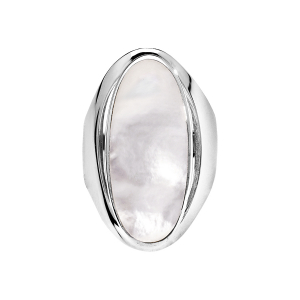 BAGUE GROS OVALE NACRE BLANCHE ARGENT RHODIÉ