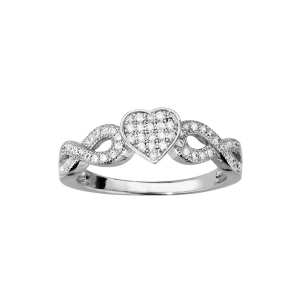 BAGUE ARGENT RHODIÉ INFINI + COEUR OXYDES MICRO SERTIS