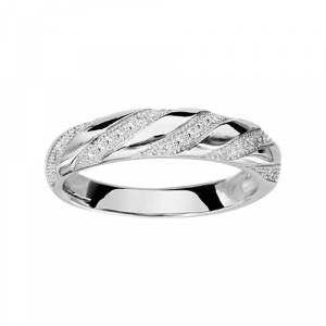 BAGUE ARGENT RHODIÉ ANNEAU BANDES EN BIAIS OXYDES MICRO SERTIS