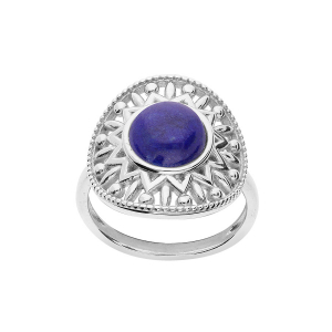 BAGUE ARGENT RHODIÉ ETHNIQUE CABOCHON LAPIS LAZULI VÉRITABLE