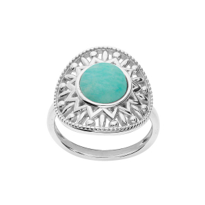 BAGUE ARGENT RHODIÉ ETHNIQUE CABOCHON AMAZONITE VÉRITABLE