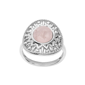 BAGUE ARGENT RHODIÉ ETHNIQUE CABOCHON QUARTZ VÉRITABLE