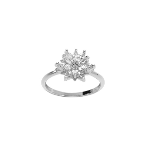 BAGUE ARGENT RHODIÉ FLEUR 10MM OXYDES BLANCS SERTIS