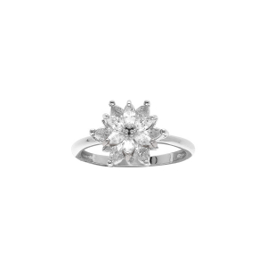 BAGUE ARGENT RHODIÉ FLEUR 10MM OXYDES BLANCS SERTIS