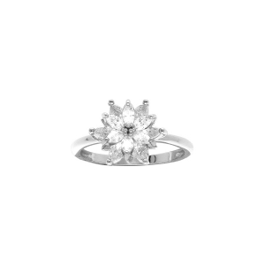 BAGUE ARGENT RHODIÉ FLEUR 10MM OXYDES BLANCS SERTIS