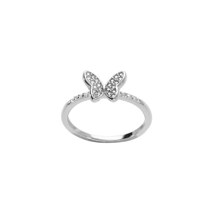 BAGUE ARGENT RHODIÉ PAPILLON OXYDES BLANCS SERTIS